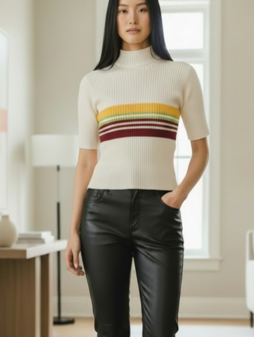 Kakoon Paris Rib Knit Short Sleeve Sweater